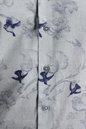 Темно-синяя рубашка узкого кроя с длинным рукавом с принтом