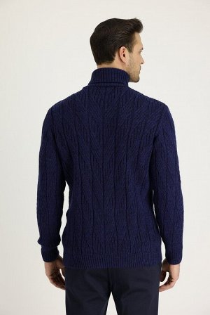 Темно-синяя водолазка Стандартный крой Шерстяной трикотажный свитер с рисунком