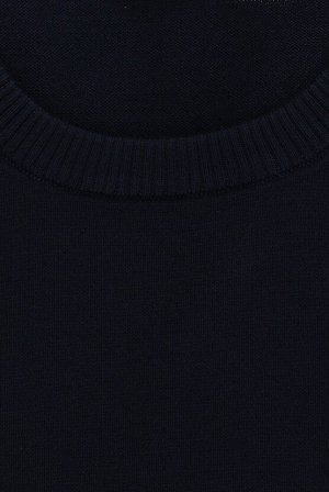Темно-синий Трикотажный свитер больших размеров с круглым вырезом, стандартный крой