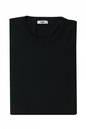 Черный Большой размер Трикотажный свитер с круглым вырезом Стандартный крой