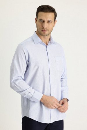 Бледно-голубая рубашка в полоску с длинным рукавом стандартного кроя