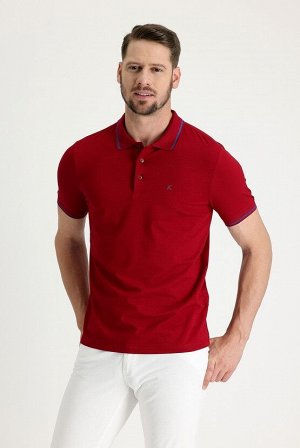 Темно-красная облегающая футболка из одинарного джерси с воротником поло и вышивкой