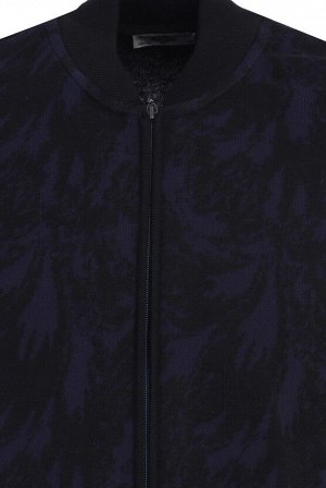 Средний темно-синий вязаный кардиган с воротником бато, стандартный крой, на молнии, с узором