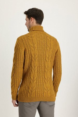 Светло-коричневый - Верблюжья водолазка Стандартный крой Шерстяной трикотажный свитер с рисунком