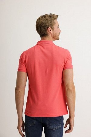 Кораллово-красная облегающая футболка с вышивкой и воротником поло
