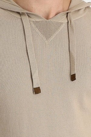 Бежевый вязаный свитер среднего кроя с капюшоном и узором
