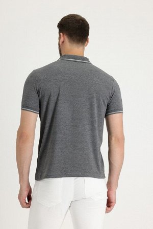 Приталенная футболка из одинарного джерси с вышивкой темно-антрацитового цвета с вырезом поло