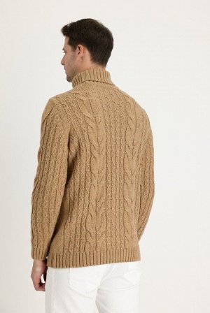 Бежевая водолазка - Классический шерстяной вязаный свитер с узором