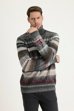 Шерстяной трикотажный свитер с прожилками среднего размера, стандартный крой