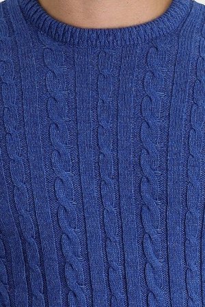 Приталенный шерстяной трикотажный свитер с круглым вырезом цвета бензин среднего размера
