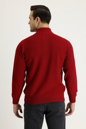 Темно-красный шерстяной трикотажный свитер с воротником бато, стандартный крой, на молнии, с узором