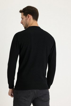 Черный - Классический трикотажный свитер с узором и воротником бато