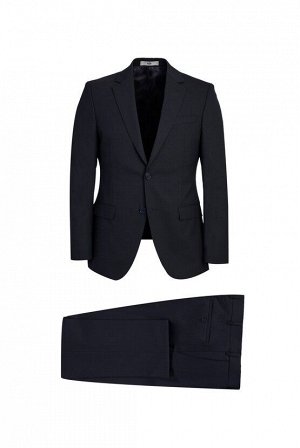 Черный темно-синий приталенный шерстяной костюм