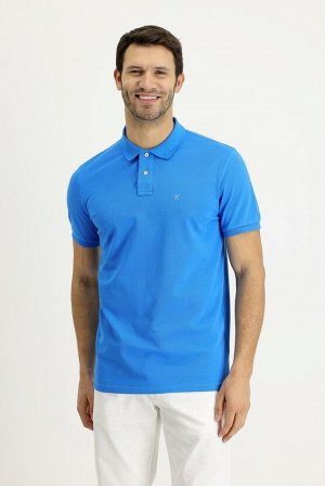 Аква-синяя футболка с воротником поло и вышивкой стандартного кроя