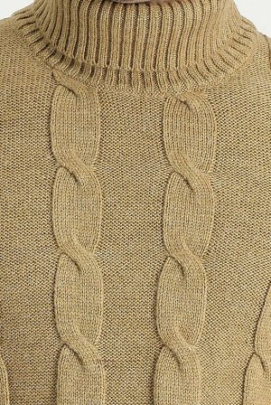 Темно-бежевая водолазка Приталенный шерстяной вязаный свитер с узором