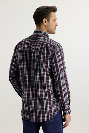 Светло-бордовая рубашка в клетку с длинным рукавом, стандартный крой