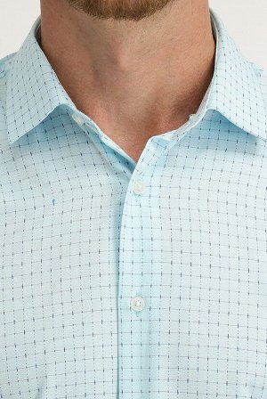 Аква-синяя рубашка узкого кроя с длинными рукавами и рисунком