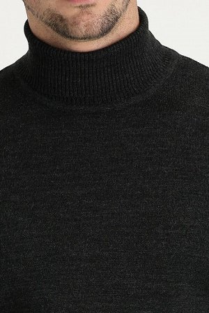 Приталенный вязаный свитер с высоким воротником антрацитового цвета среднего размера и узором