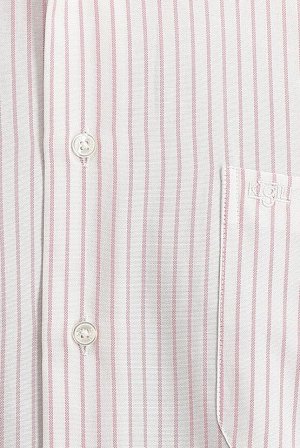 Пудрово-розовая рубашка с длинным рукавом, классический крой в полоску