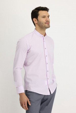 Пудрово-розовая рубашка в полоску с длинным рукавом и компрессионным воротником, стандартный крой