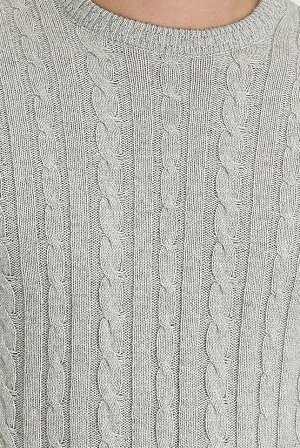 Средне-серый приталенный шерстяной трикотажный свитер с круглым вырезом и узором