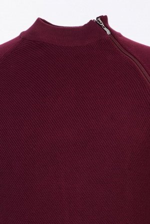Винный бордовый красный вязаный свитер с воротником бато, стандартный крой, на молнии, с узором