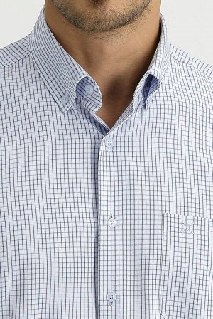 Средняя темно-синяя рубашка в клетку с длинным рукавом, стандартный крой