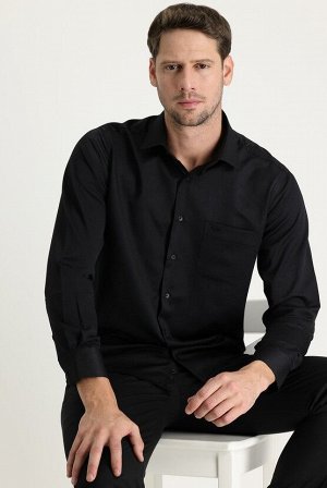 Черная классическая рубашка с длинным рукавом и рисунком