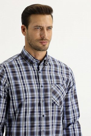 Синяя клетчатая рубашка стандартного кроя с длинным рукавом