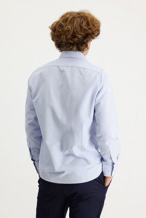 Небесно-голубая классическая рубашка узкого кроя с длинным рукавом и узором