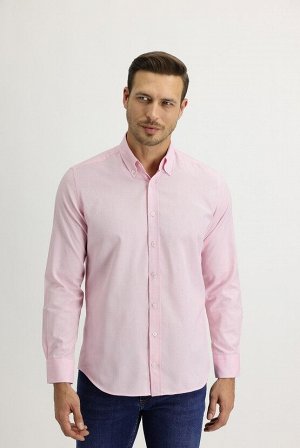 Розовая приталенная оксфордская рубашка с длинным рукавом
