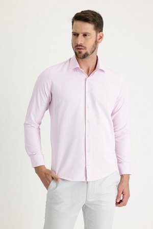 Розовая классическая рубашка узкого кроя с длинным рукавом и рисунком