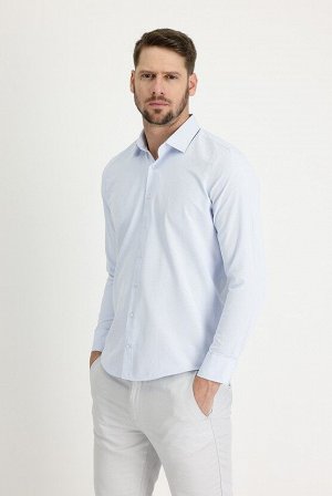 Бледно-голубая классическая рубашка узкого кроя с длинным рукавом и узором