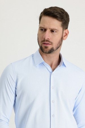Бледно-голубая классическая рубашка узкого кроя с длинным рукавом и узором