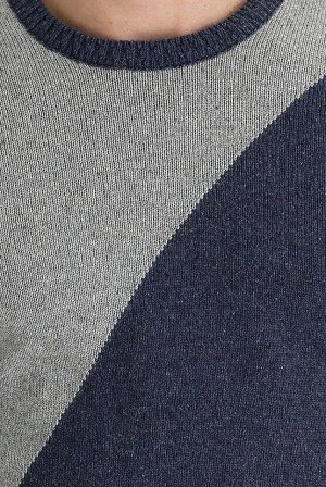 Средне-серый приталенный шерстяной трикотажный свитер с круглым вырезом и узором