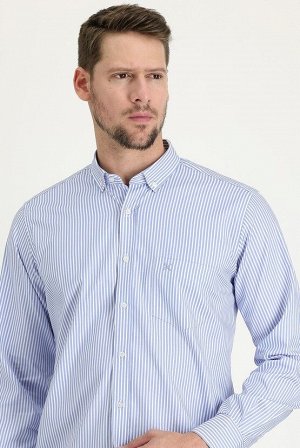 Голубая рубашка в полоску классического кроя с длинным рукавом
