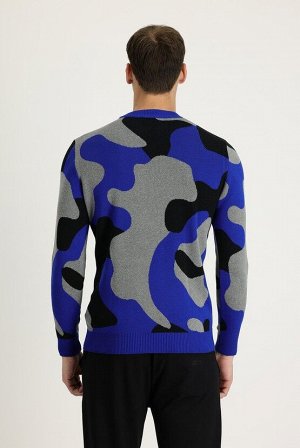Светло-синий приталенный трикотажный свитер с круглым вырезом Sax