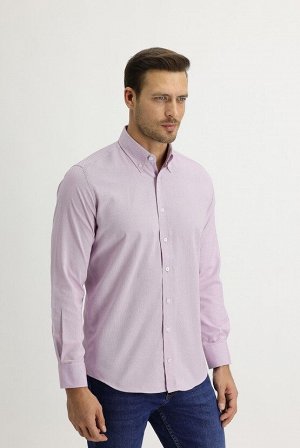 Светло-фиолетовая приталенная оксфордская рубашка с длинным рукавом