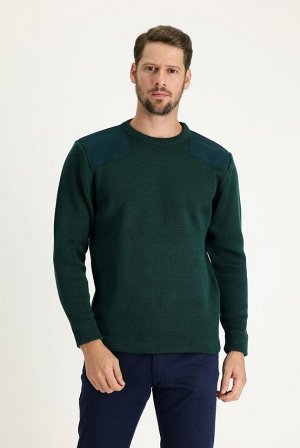 Темно-зеленый супероблегающий трикотажный свитер стальной вязки с круглым вырезом