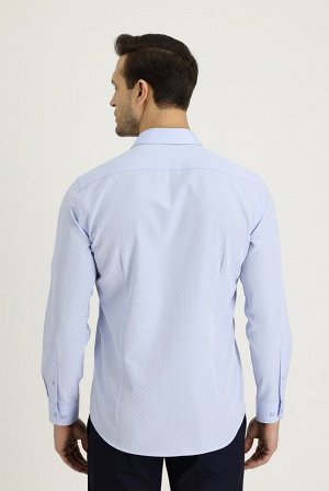 Бледно-голубая рубашка узкого кроя с длинным рукавом и рисунком