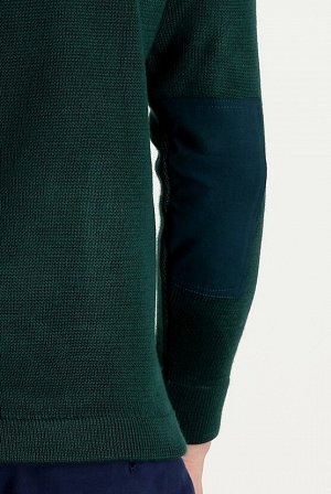 Темно-зеленый очень облегающий трикотажный свитер стальной вязки с v-образным вырезом