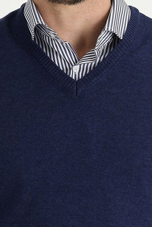 Средний темно-синий меланжевый вязаный свитер с v-образным вырезом
