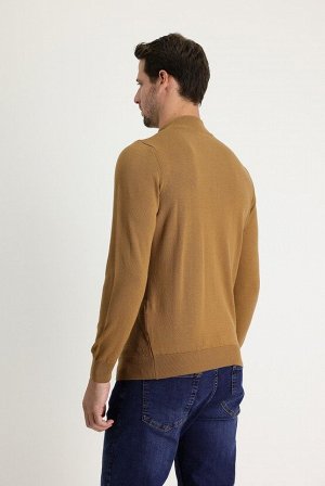 Kiğılı Camel Bato Collar Slim Fit Zipper Patterned Knitwear Sweater