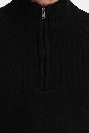 Черный приталенный шерстяной трикотажный свитер с воротником бато и молнией