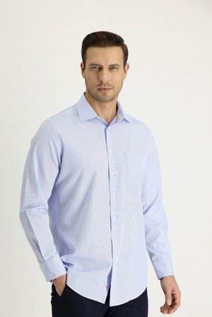 Синяя рубашка в полоску стандартного кроя с длинным рукавом