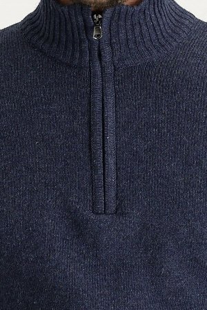 Синий приталенный шерстяной трикотажный свитер с молнией и воротником «авиатор»