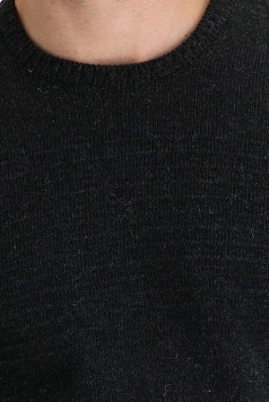 Темно-антрацитовый узкий шерстяной трикотажный свитер с круглым вырезом и узором