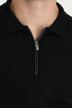 Черный облегающий трикотажный свитер с воротником поло и узором на молнии