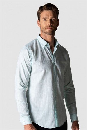 Мужская рубашка Slim Fit с длинным рукавом из хлопка Flam с окантовкой воротника