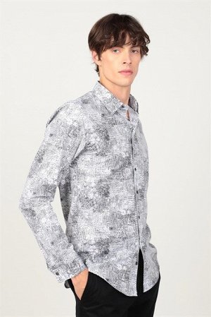 tudors Приталенная мужская рубашка с длинным рукавом с принтом и окантовкой воротника